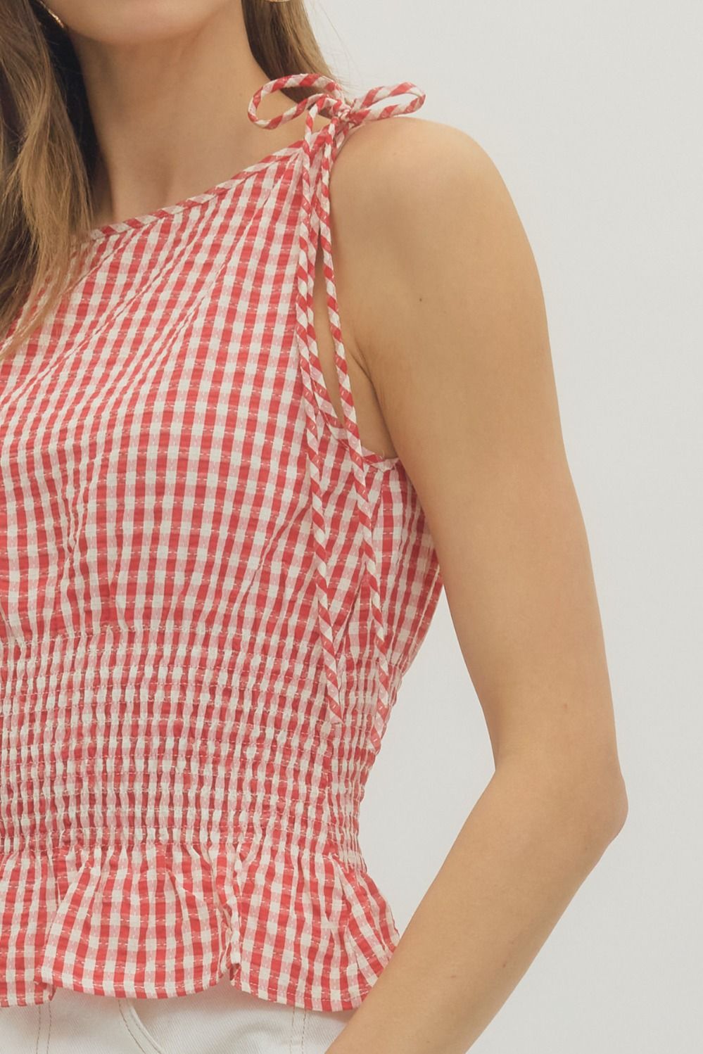 Gingham Print Smocked Tank Top