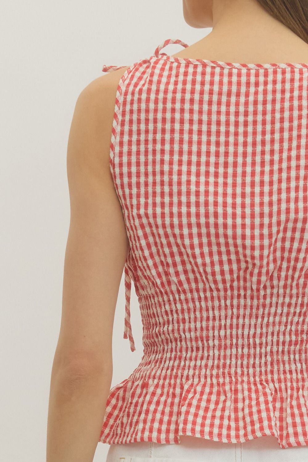 Gingham Print Smocked Tank Top