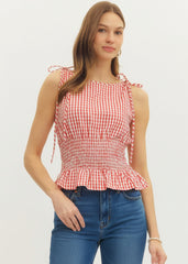 Gingham Print Smocked Tank Top