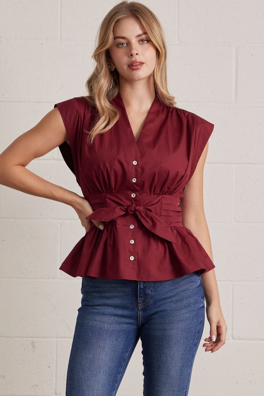 V-neck Self-tie Blouse