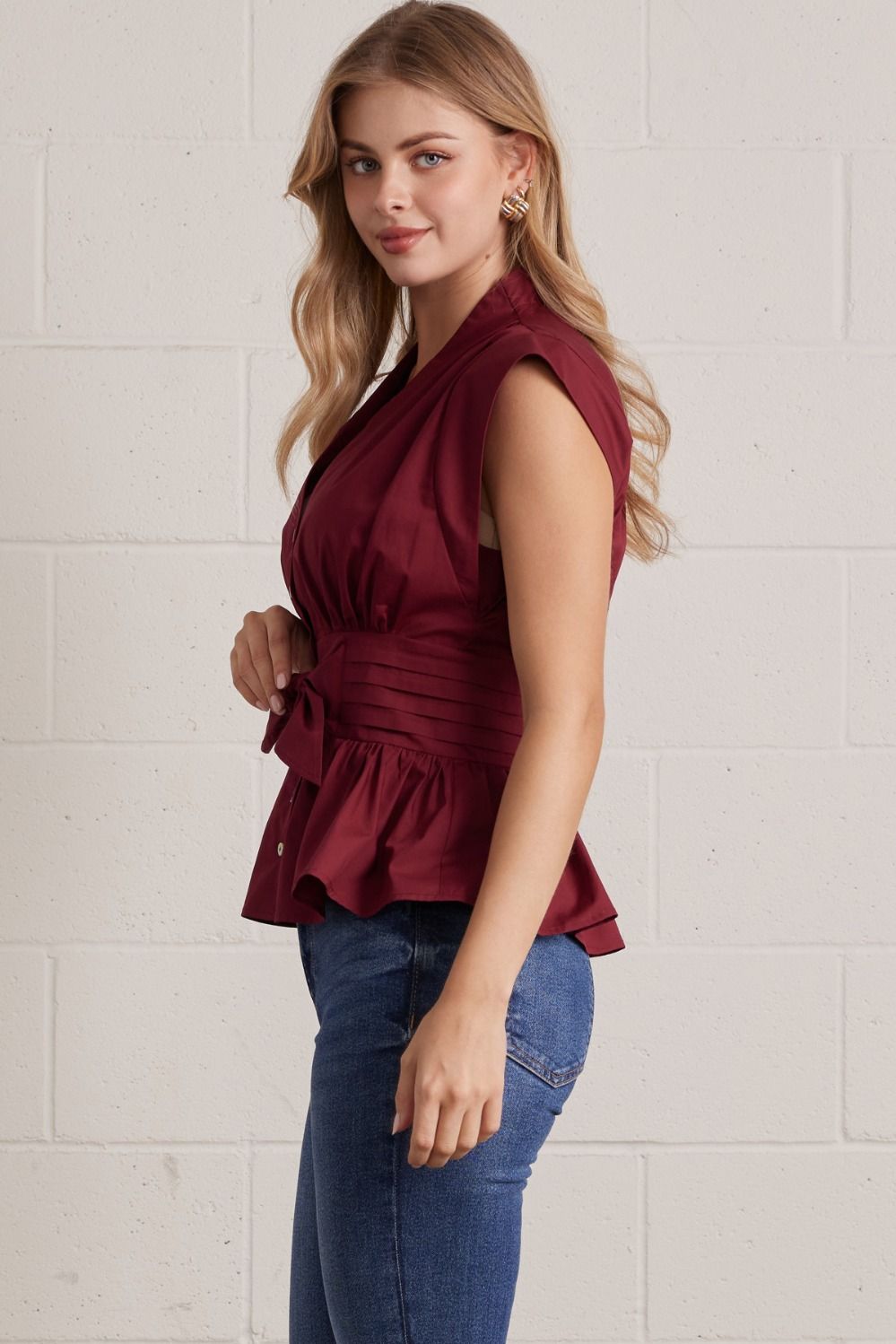 V-neck Self-tie Blouse
