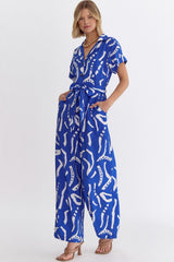 Printed V-neck Button Up Romper