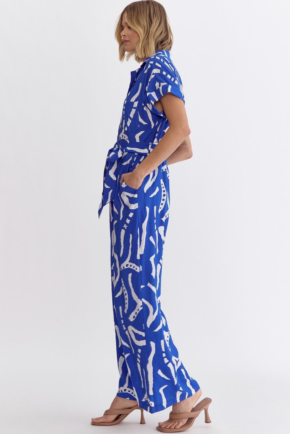 Printed V-neck Button Up Romper
