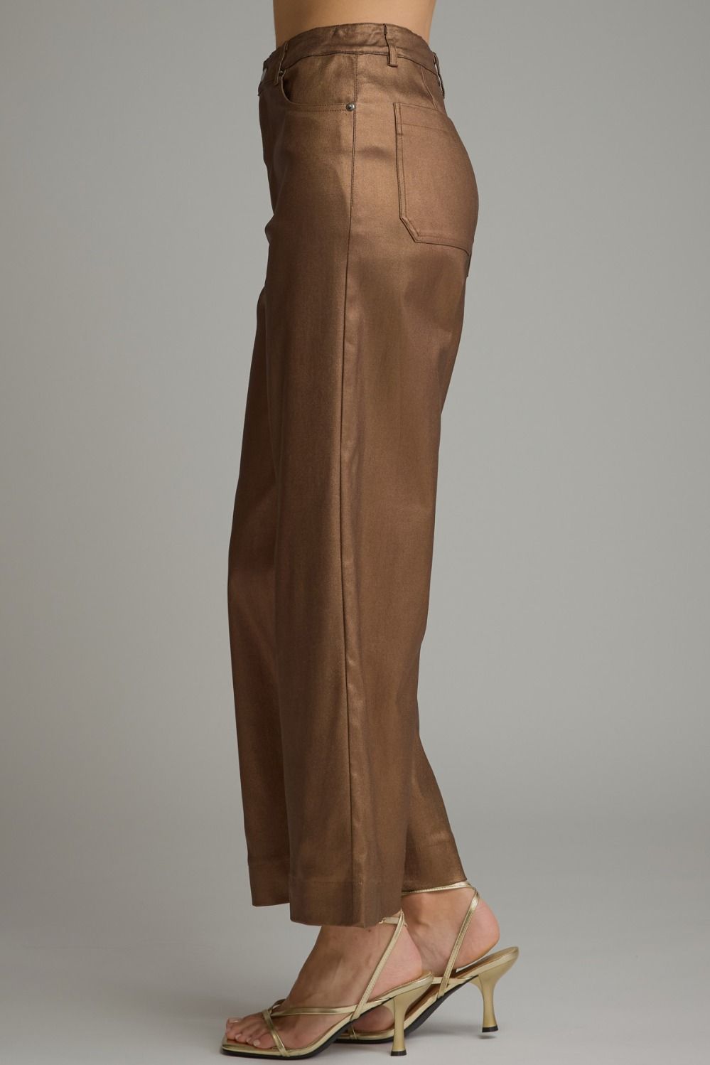Metallic Brown Coated Wide Leg Pants