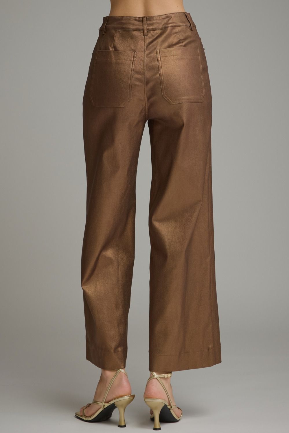 Metallic Brown Coated Wide Leg Pants