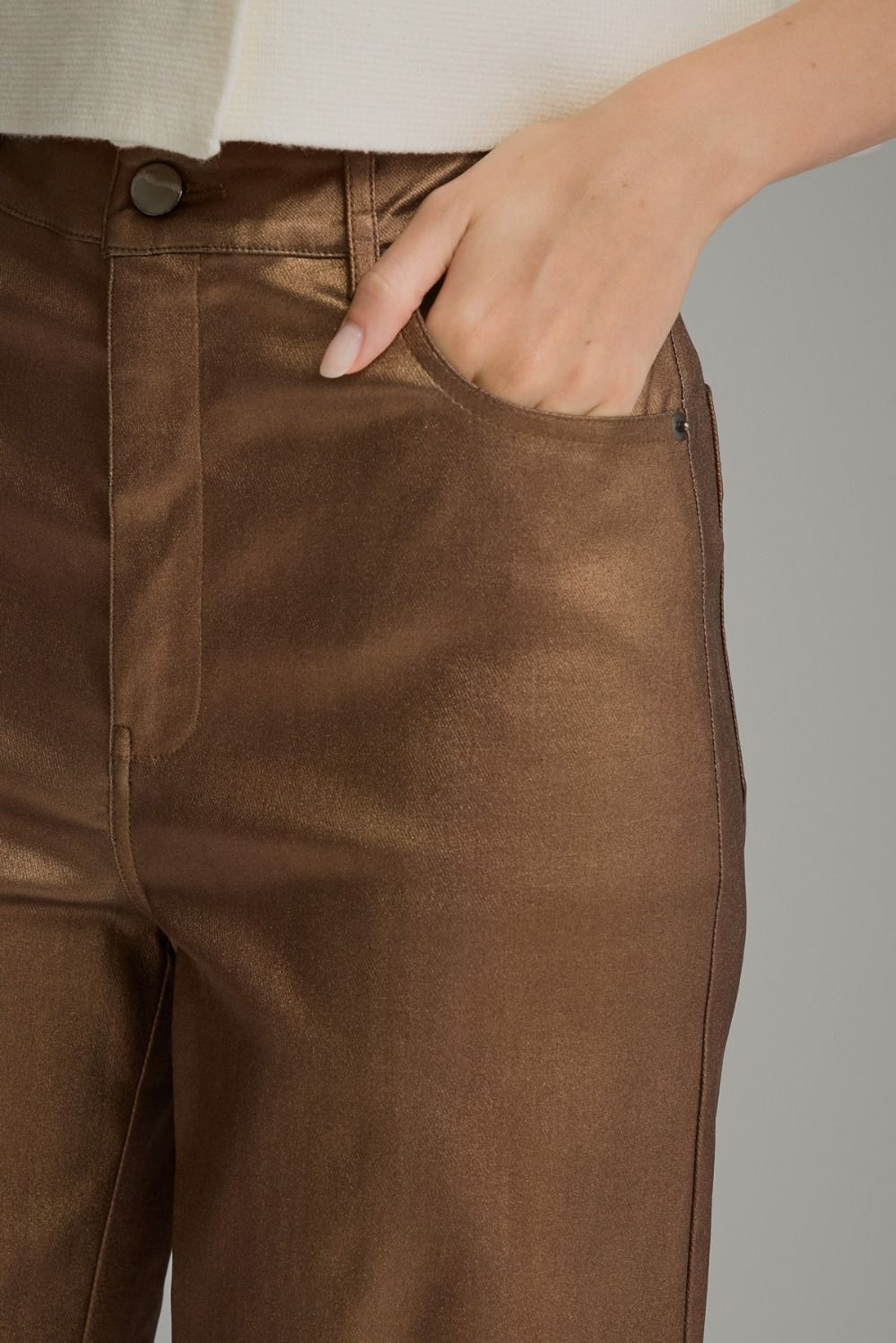 Metallic Brown Coated Wide Leg Pants