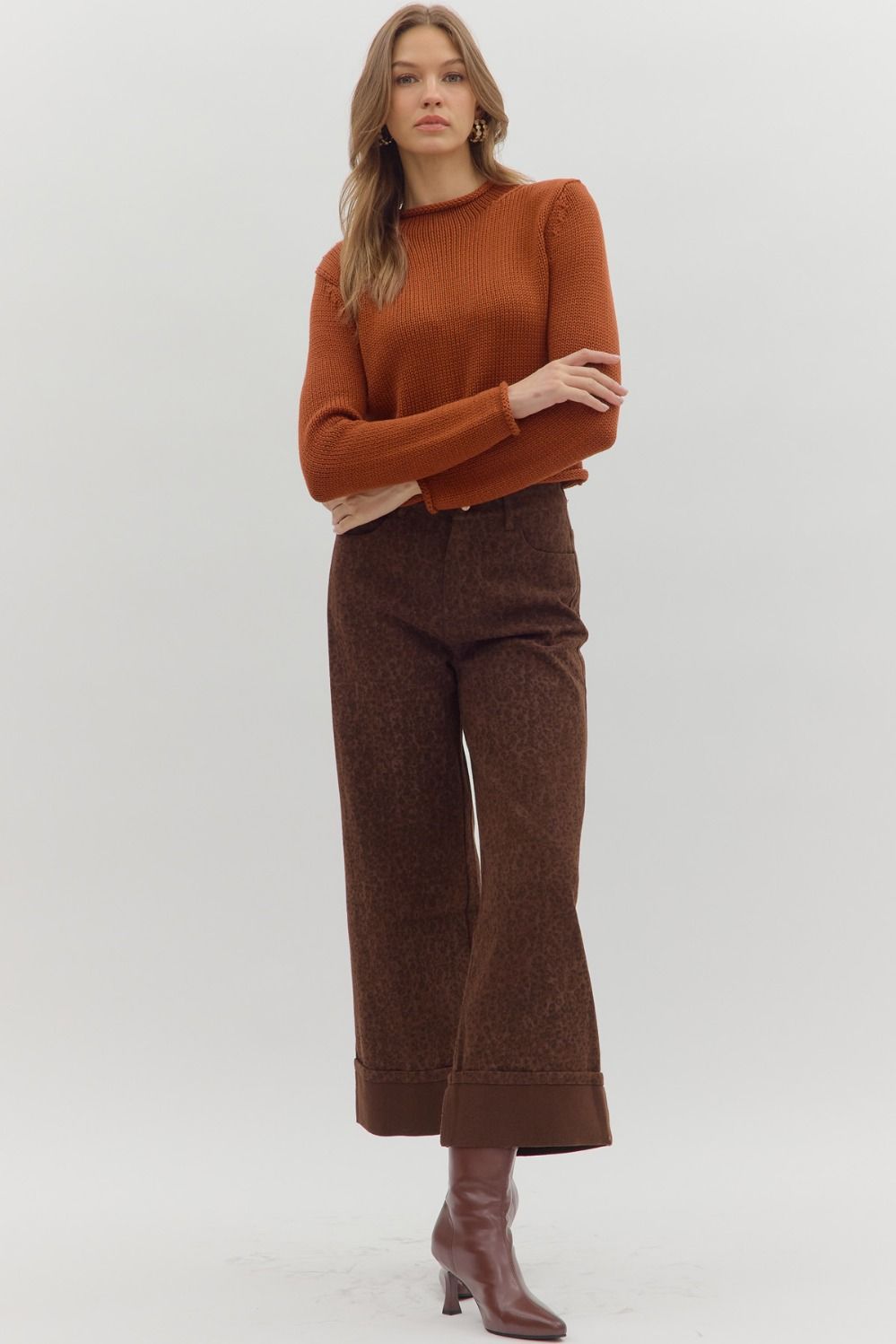 Rust Rolled Edge Round Neckline Sweater