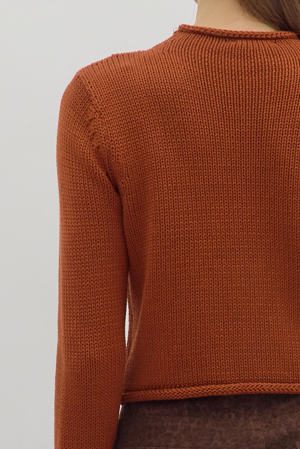Rust Rolled Edge Round Neckline Sweater