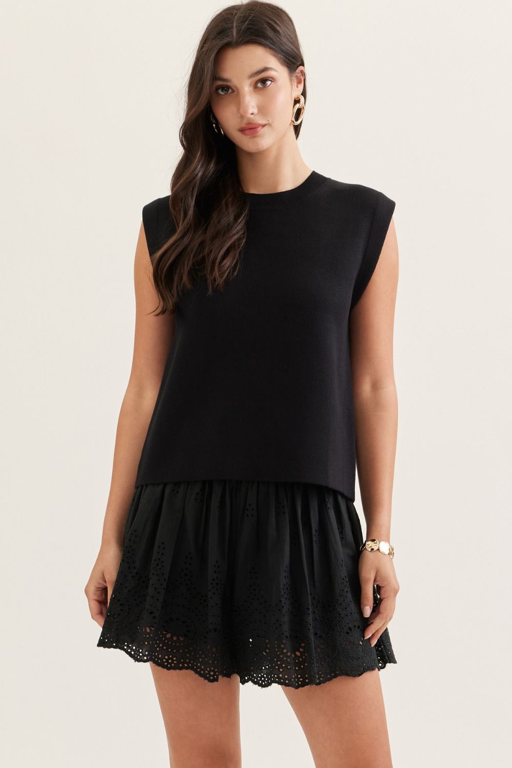Cap Sleeve knit Tank Top Black