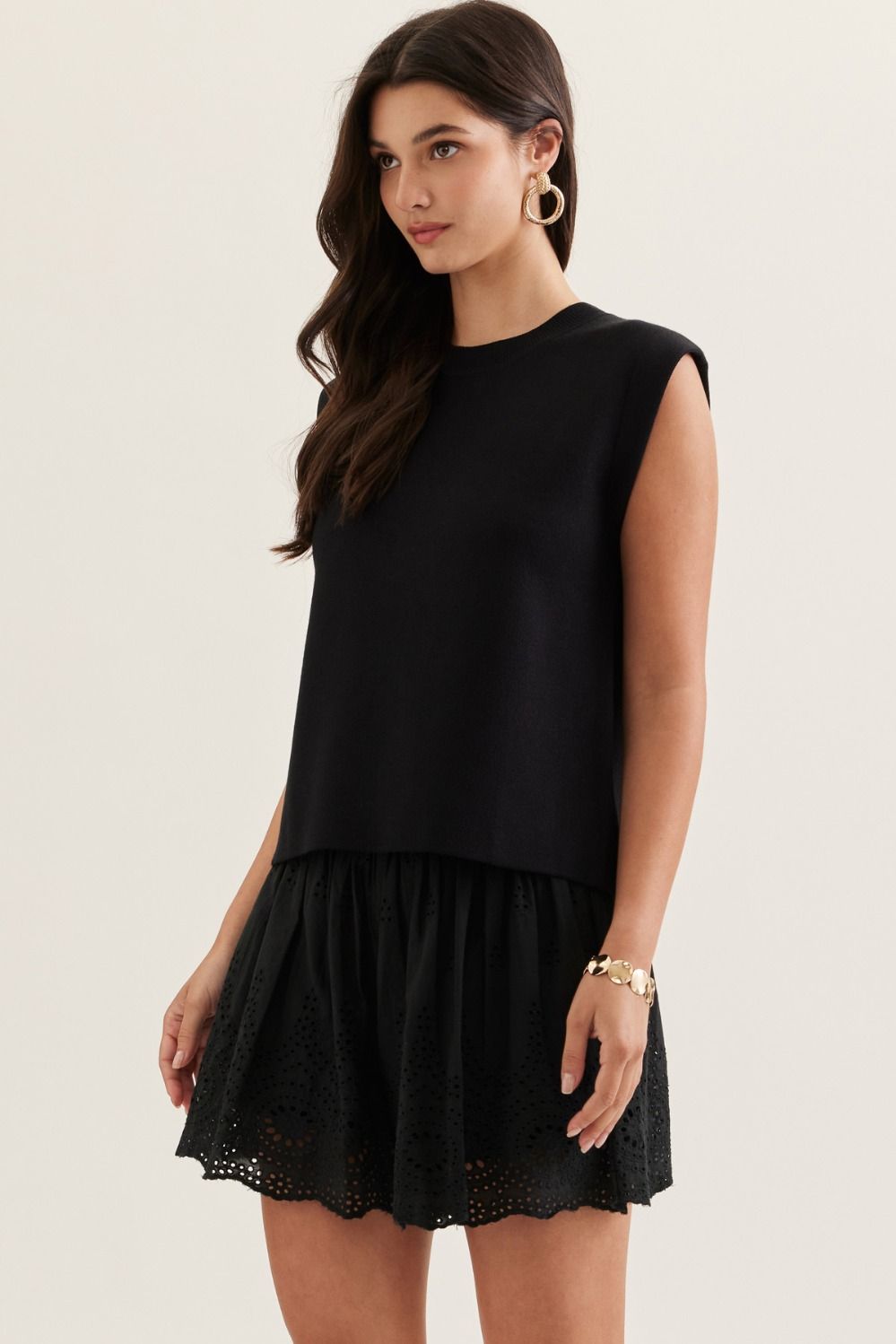 Cap Sleeve knit Tank Top Black