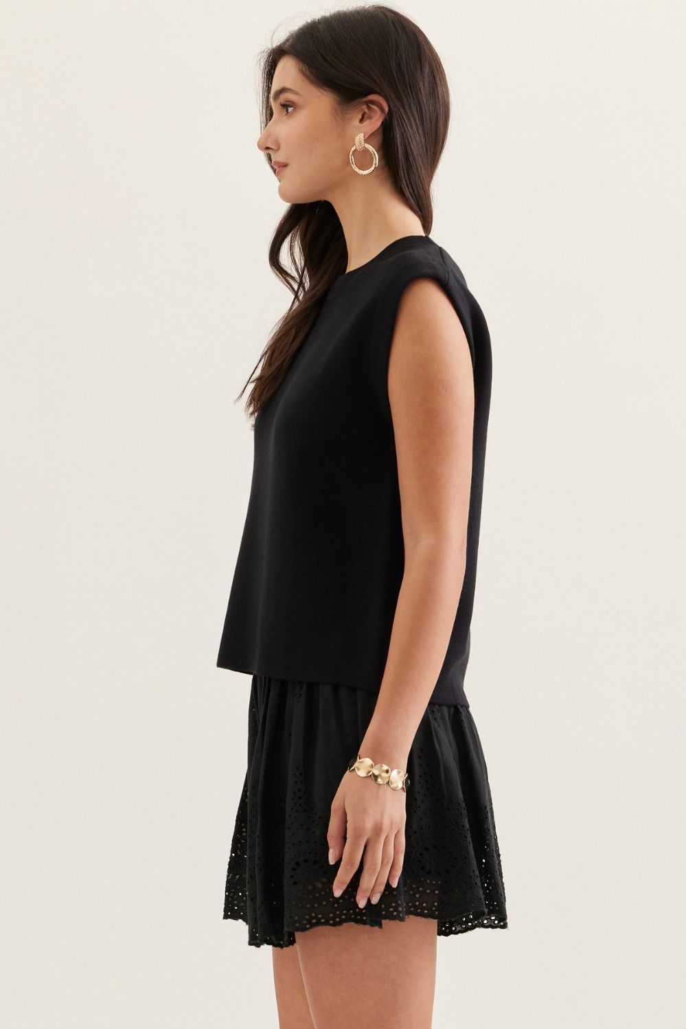 Cap Sleeve knit Tank Top Black