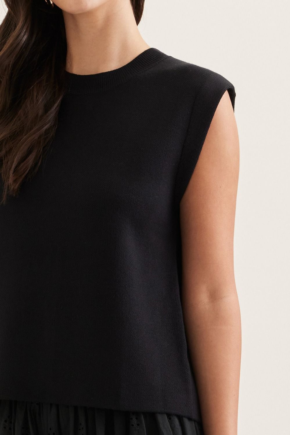 Cap Sleeve knit Tank Top Black