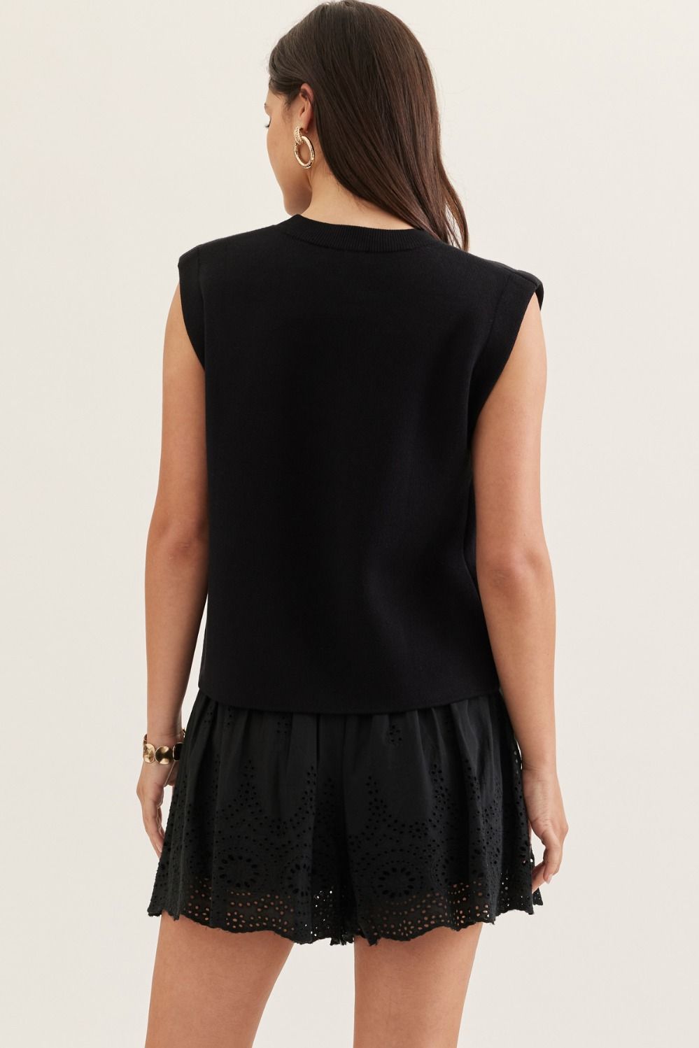 Cap Sleeve knit Tank Top Black