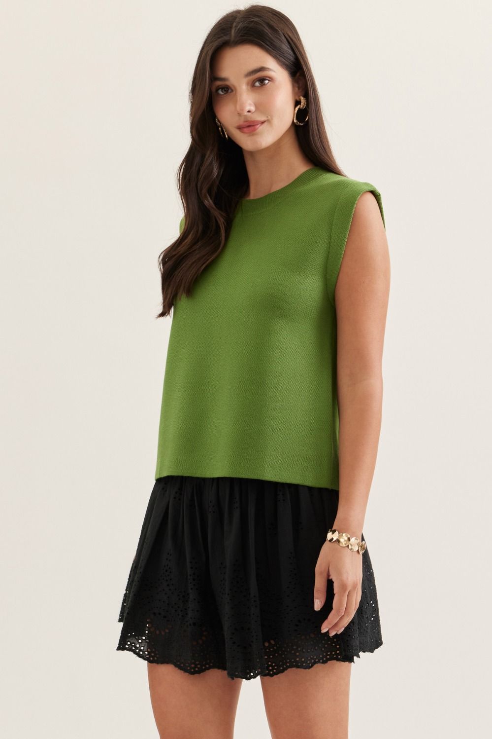 Cap Sleeve Knit Tank Top Matcha
