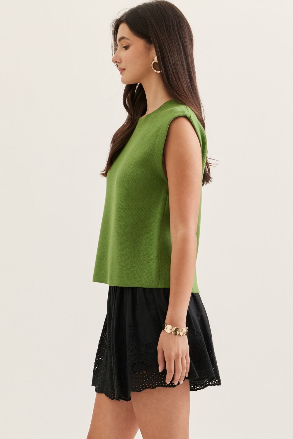 Cap Sleeve Knit Tank Top Matcha