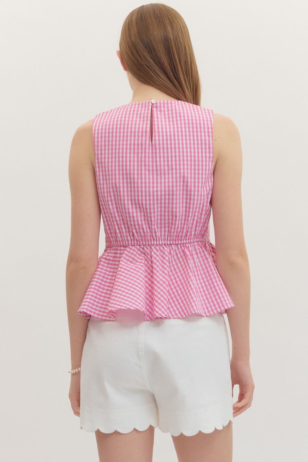 Pink Gingham Peplum Tank Top