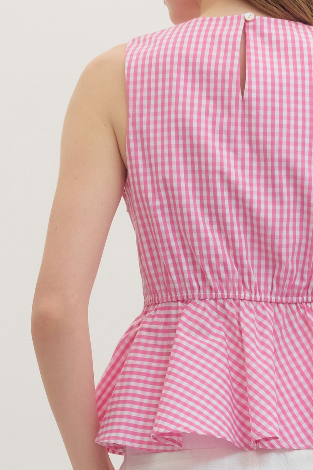 Pink Gingham Peplum Tank Top