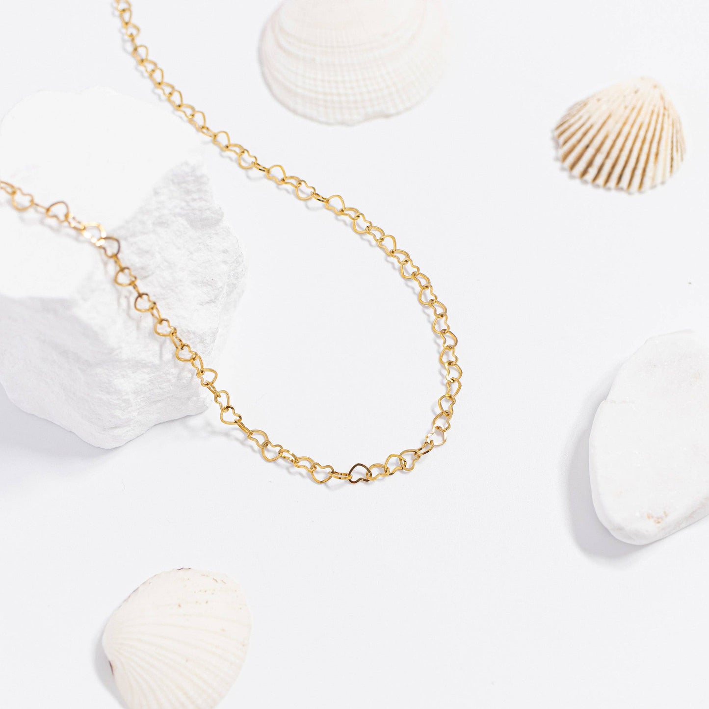 18K Gold Dipped Linked Heart Chain Necklace