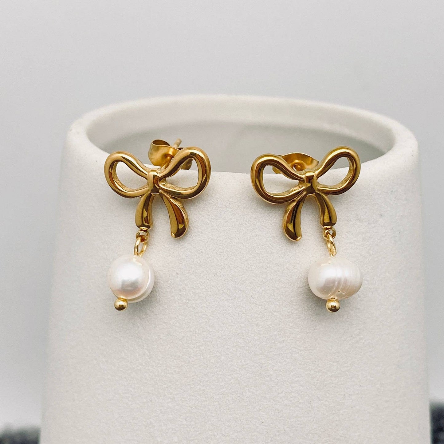 Bow + Pearl 18K Gold Plated Earrings