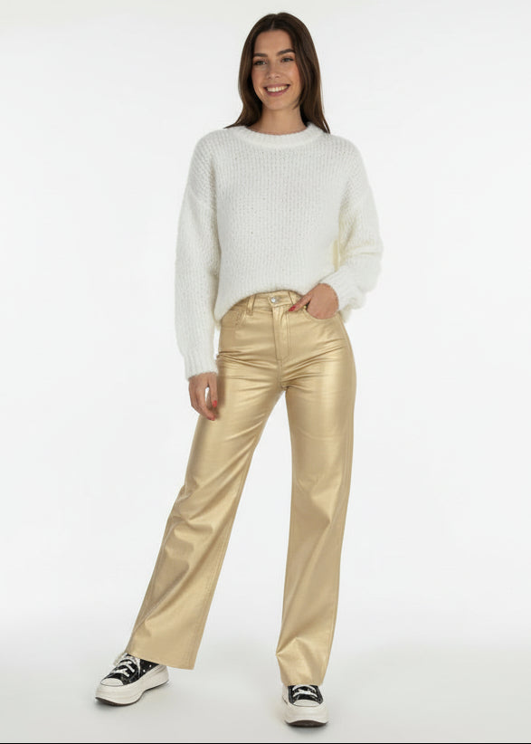 Gold Metallic Straight Leg Pants