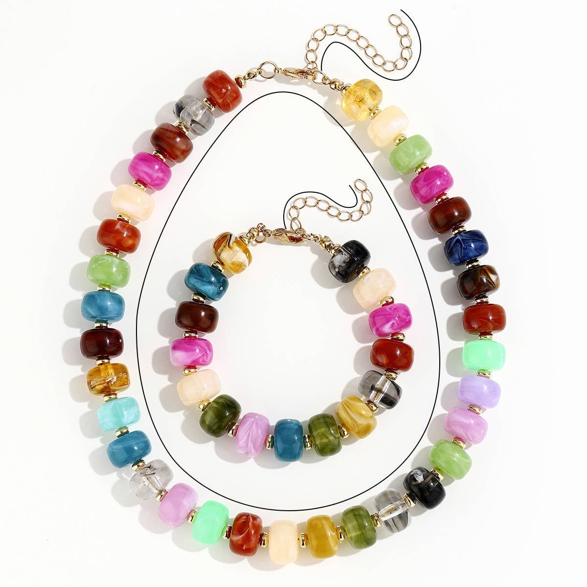 Irregular Barrel Bead Necklace & Bracelet Set Boho Jewelry
