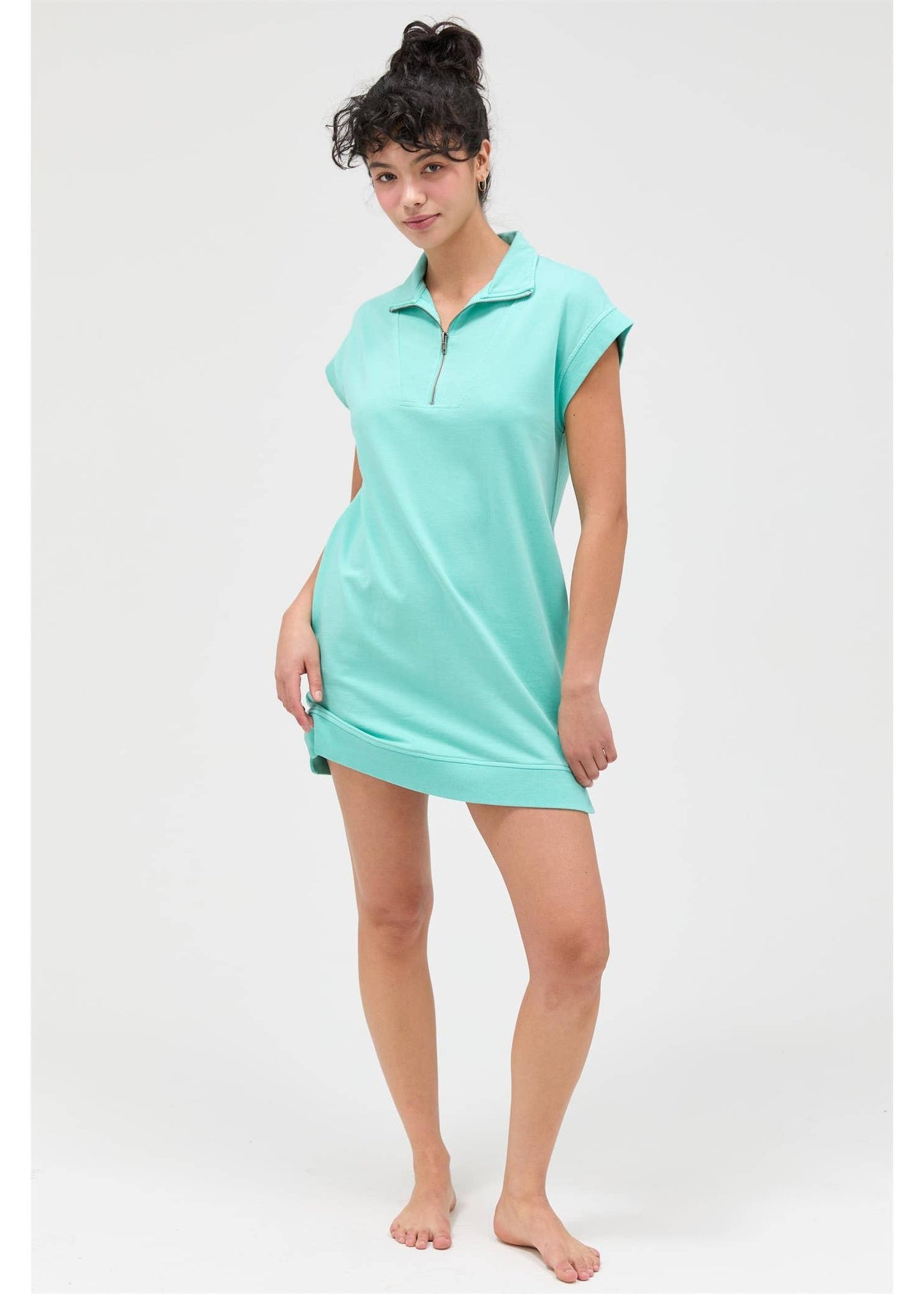 Half Zip Up Mock Neck Mini Dress