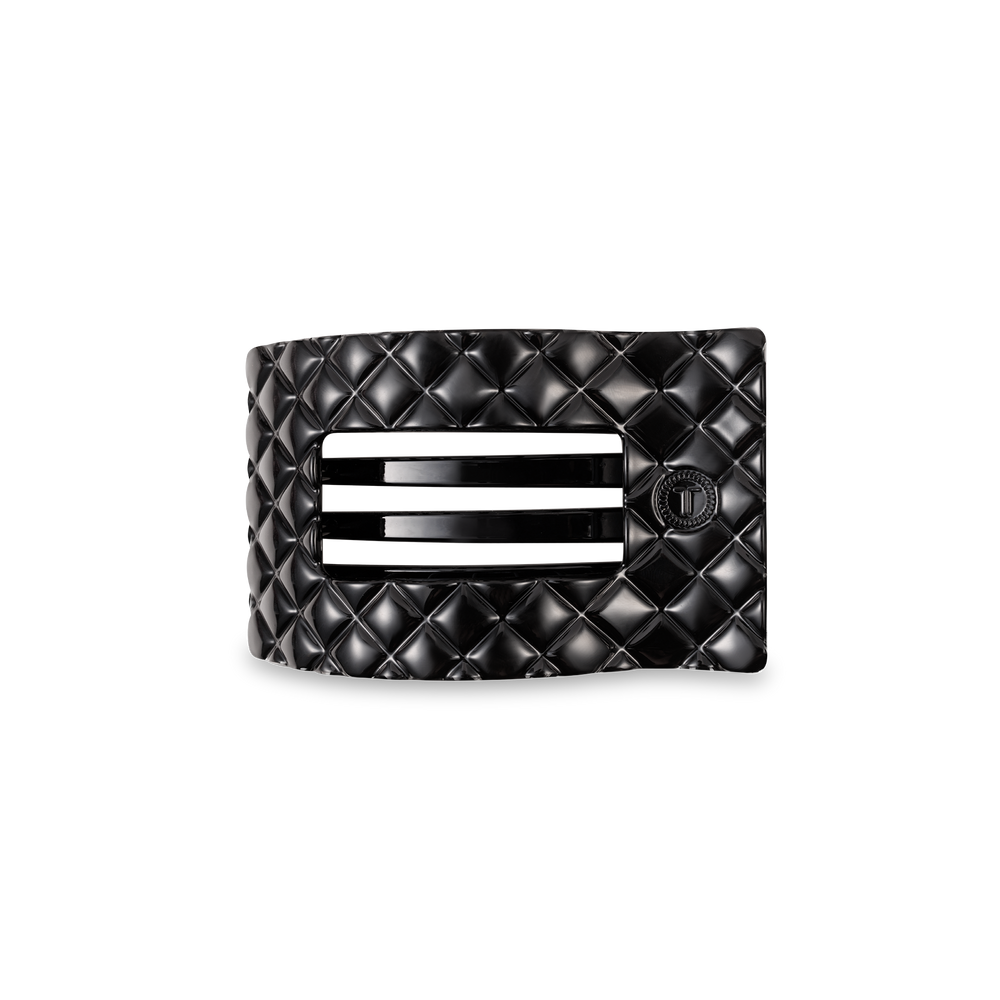TELETIES - Flat Rectangle Hair Clip | Small | Jet Black Quilted