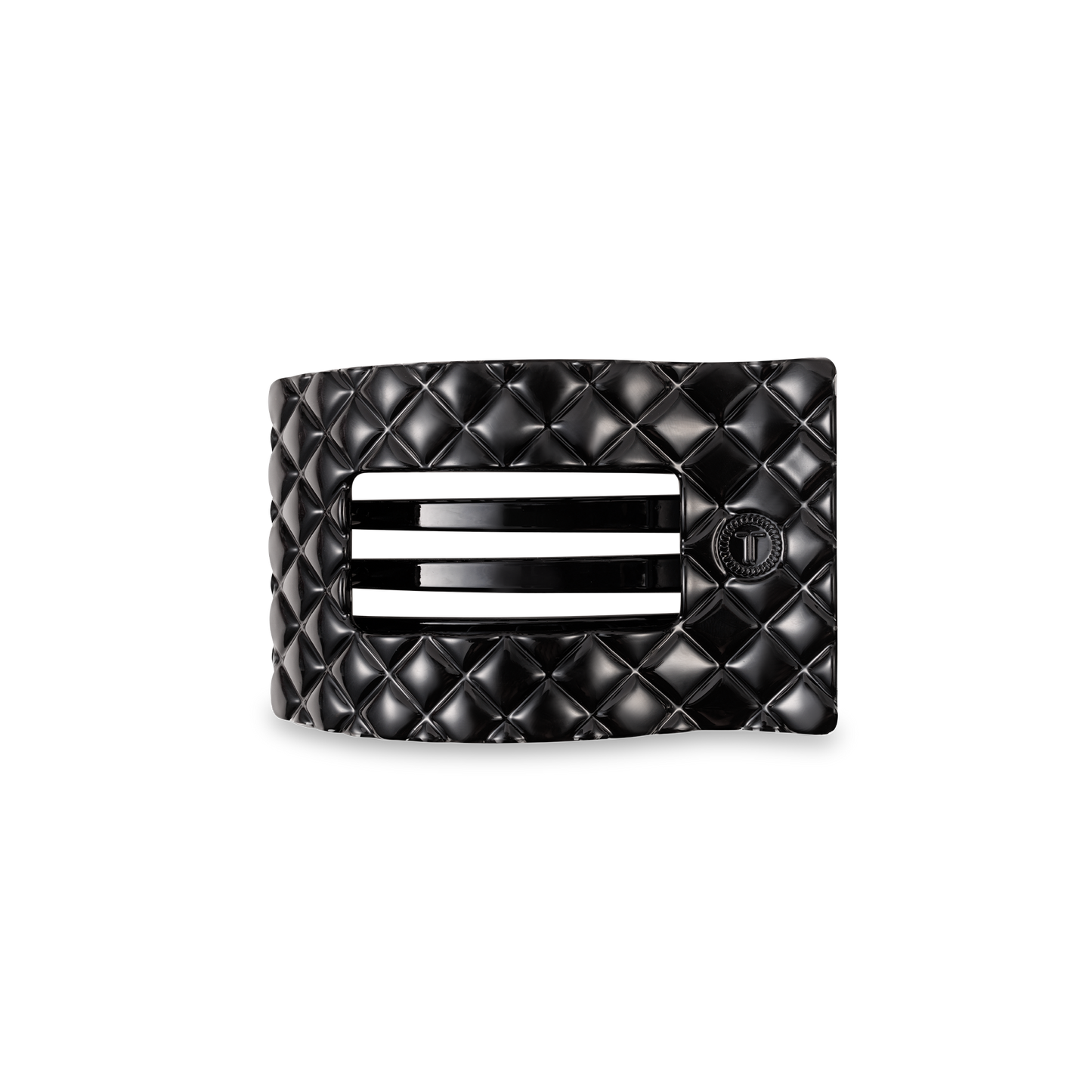 TELETIES - Flat Rectangle Hair Clip | Small | Jet Black Quilted