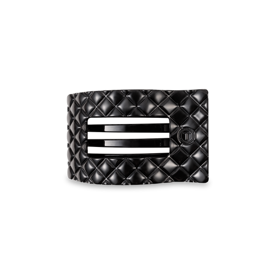 TELETIES - Flat Rectangle Hair Clip | Small | Jet Black Quilted