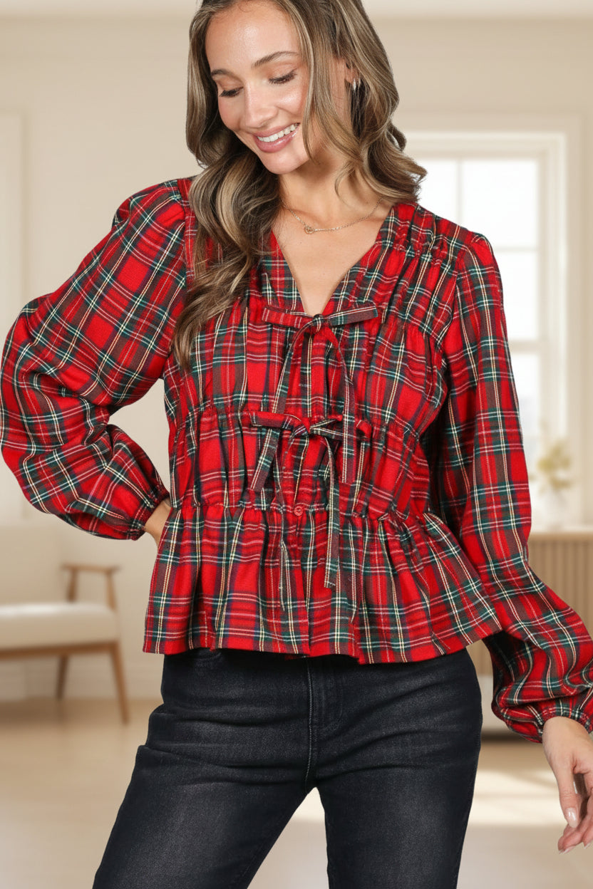 Red Plaid Bow Top