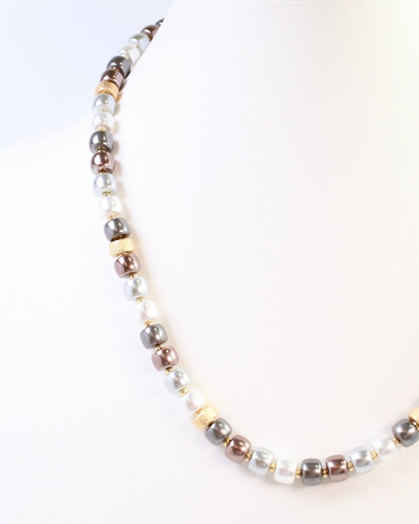 Cordova Glass Beaded Necklace Pearl Gunmetal