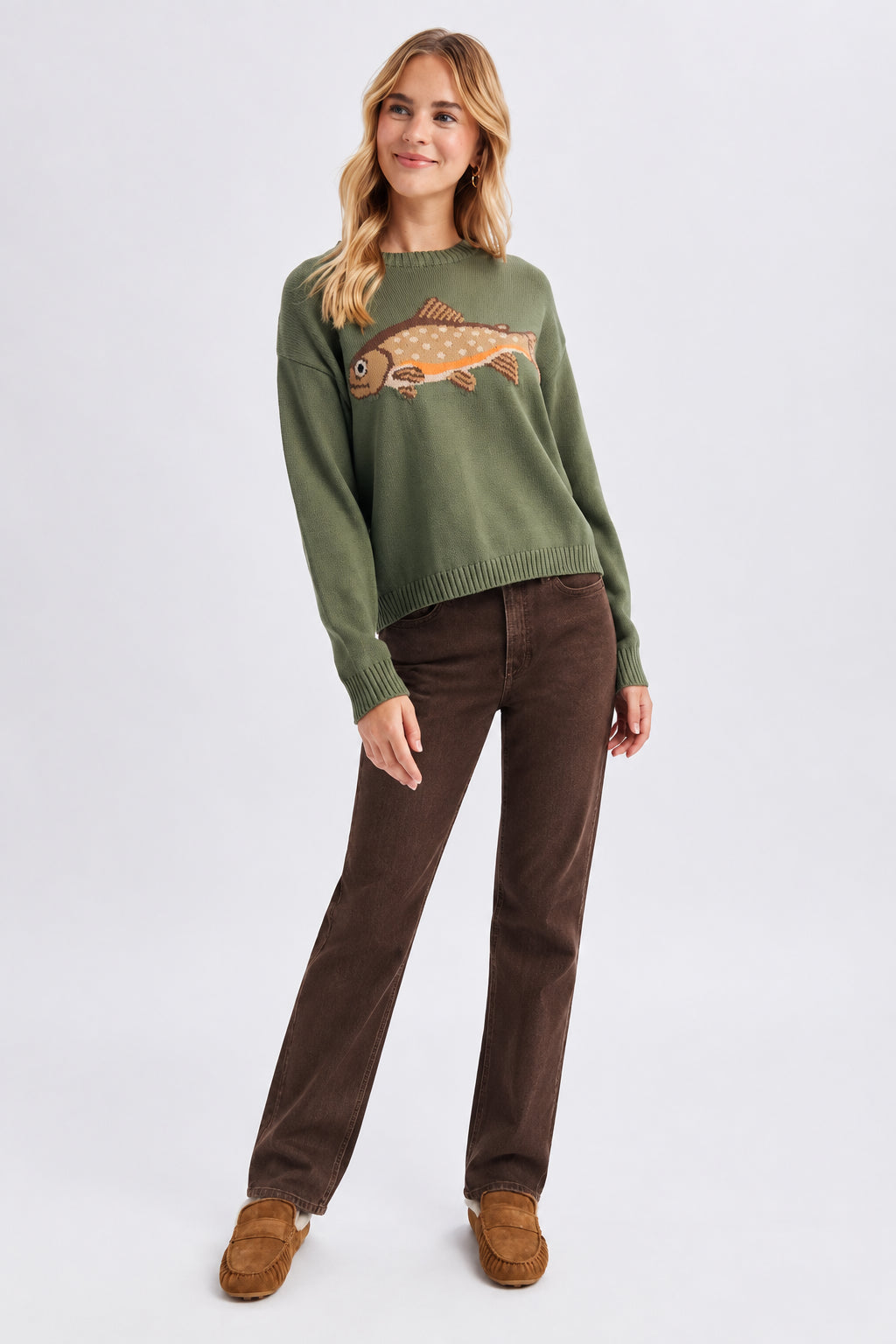 Fish Graphic Crewneck Sweater