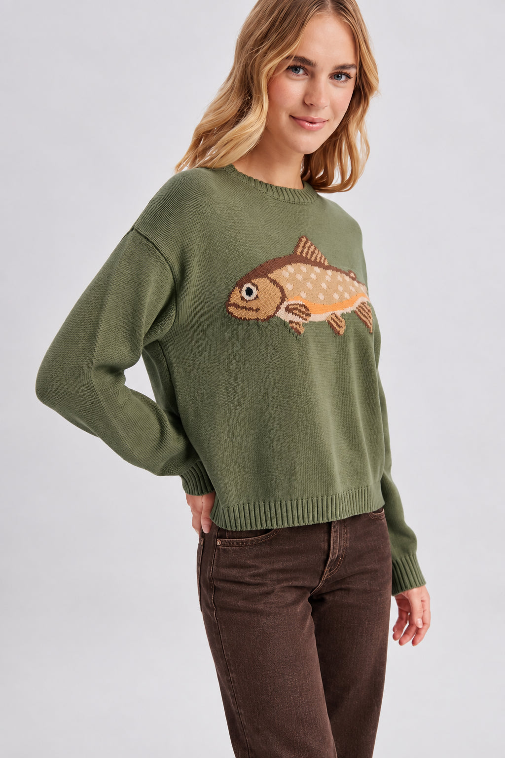 Fish Graphic Crewneck Sweater