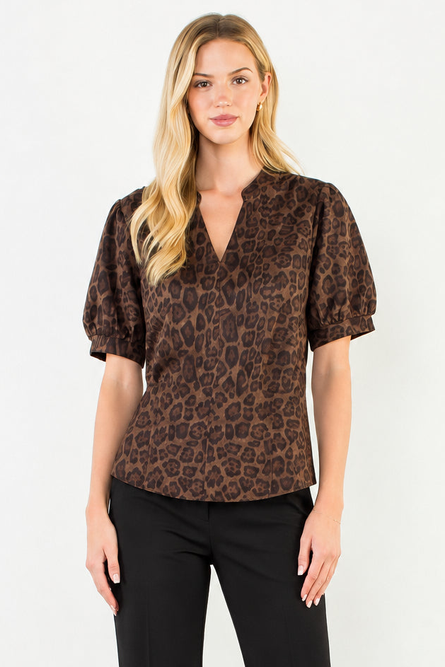 THML Suede Animal Print Top