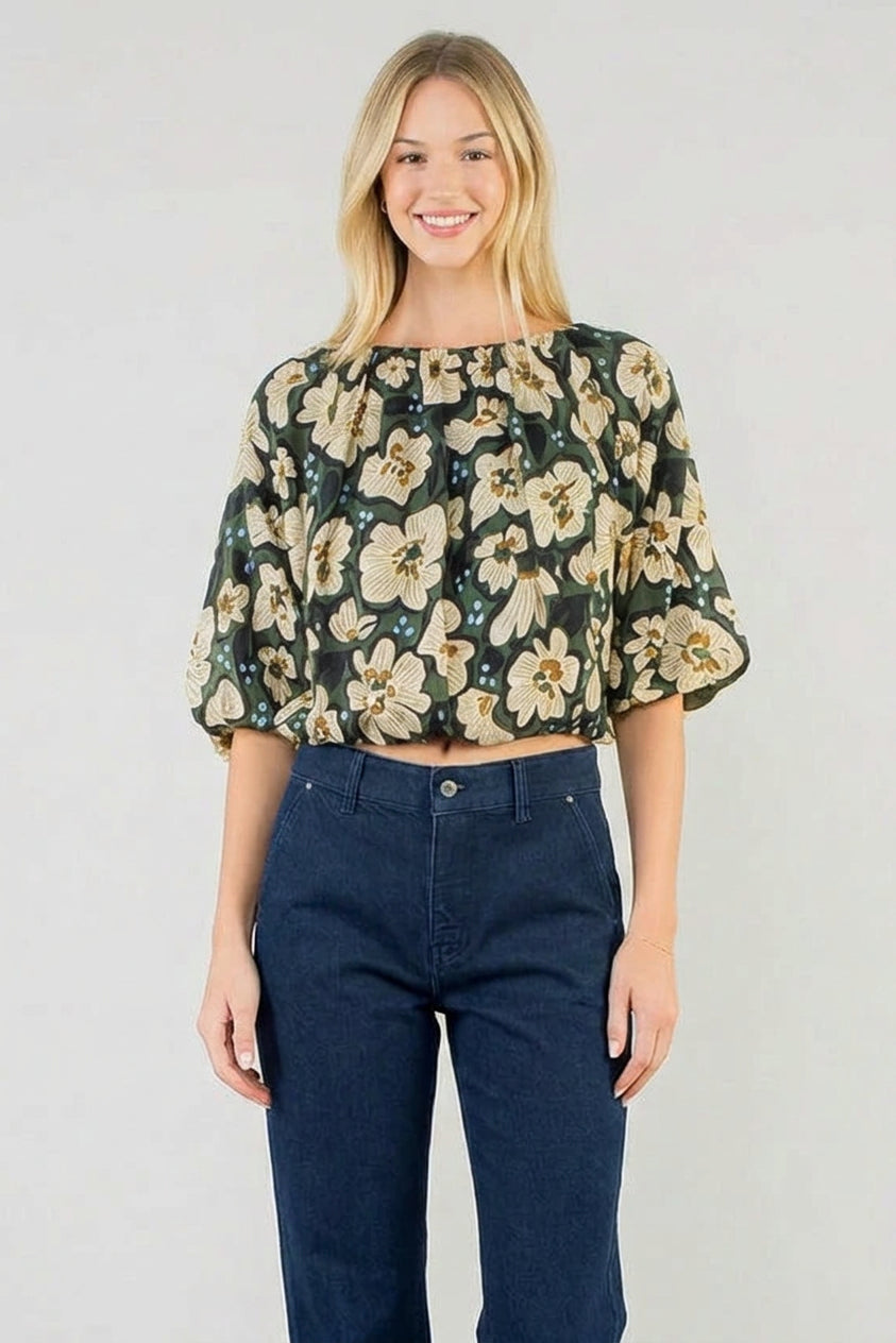THML Floral Cinched Waist Top