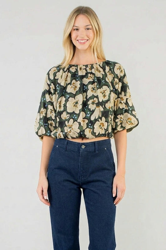 THML Floral Cinched Waist Top