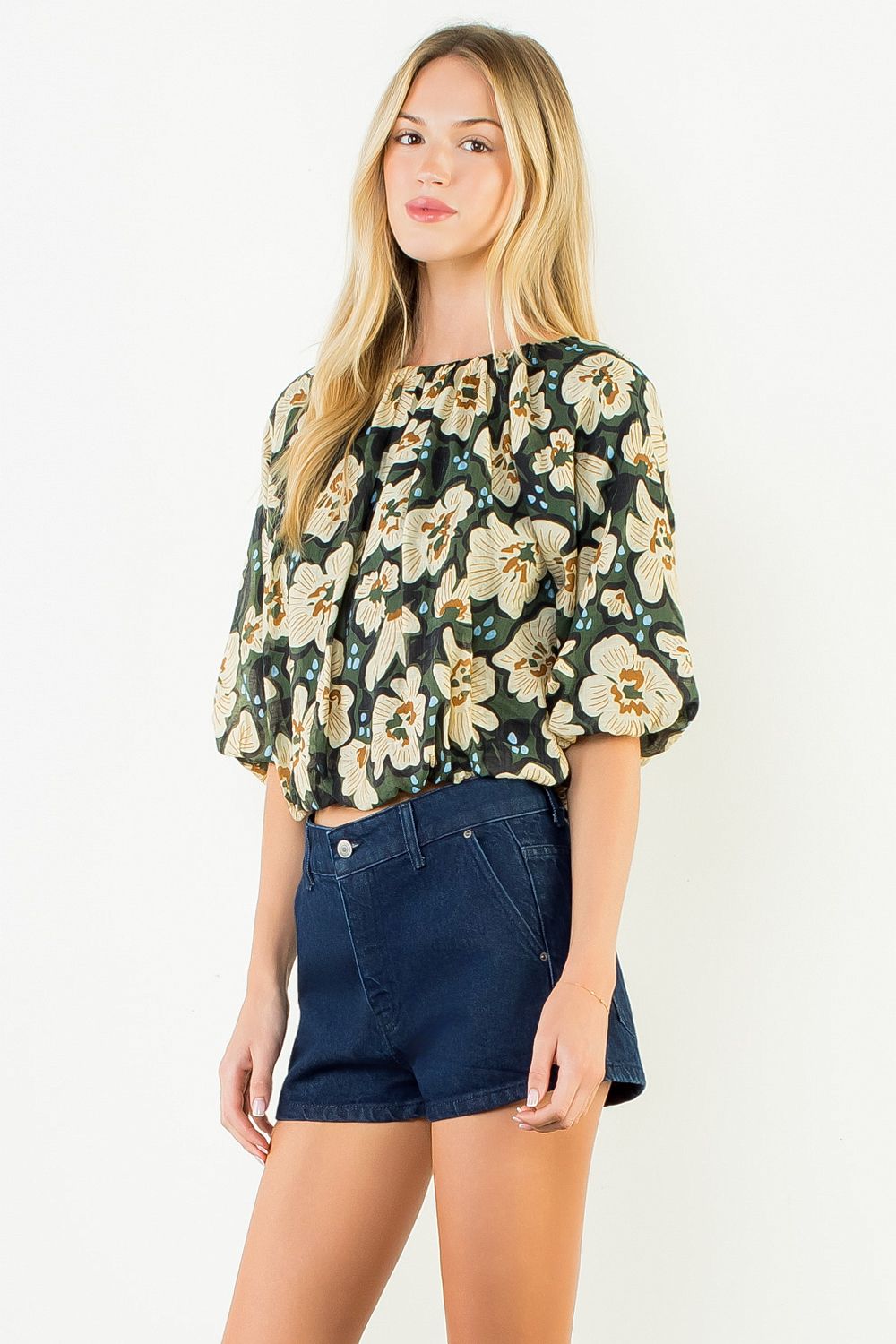 THML Floral Cinched Waist Top