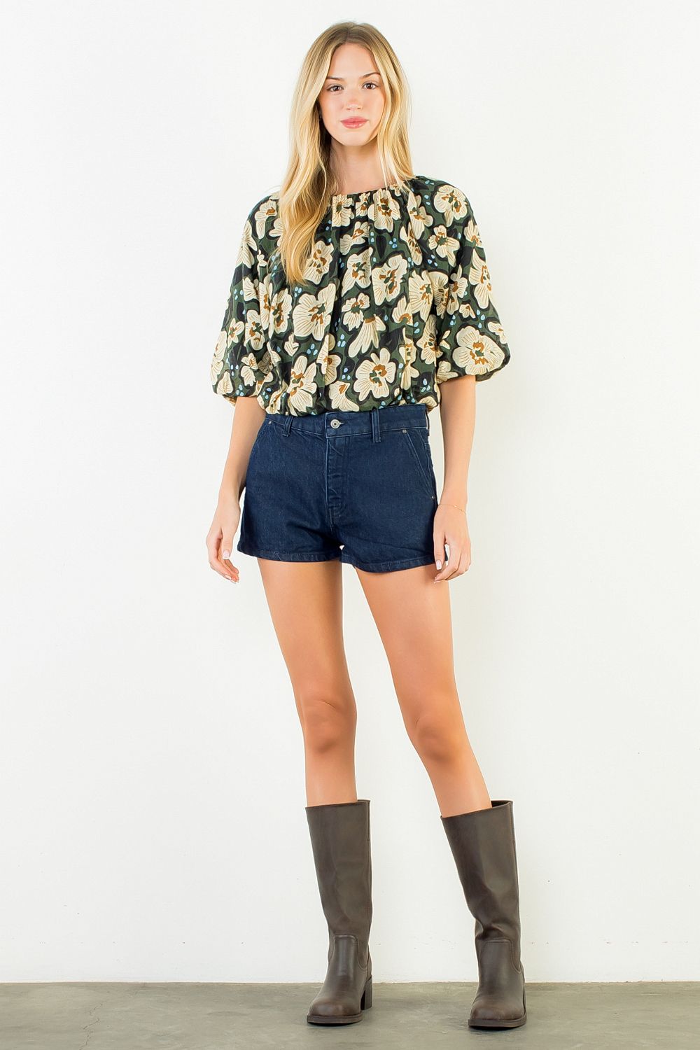 THML Floral Cinched Waist Top