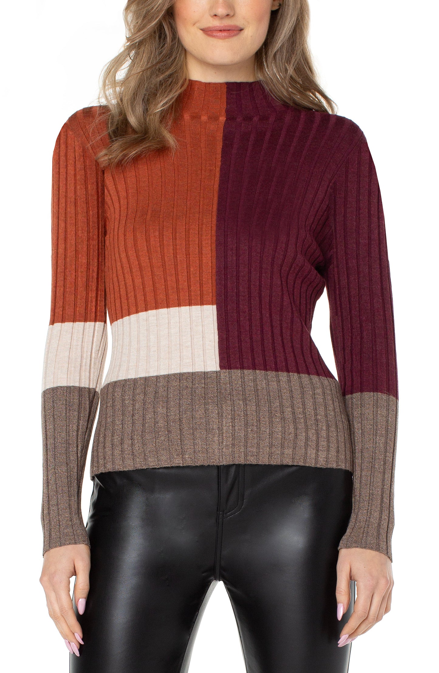 Mock Neck Colorblock Pullover
