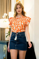 THML Geometric Tassel Tie Blouse