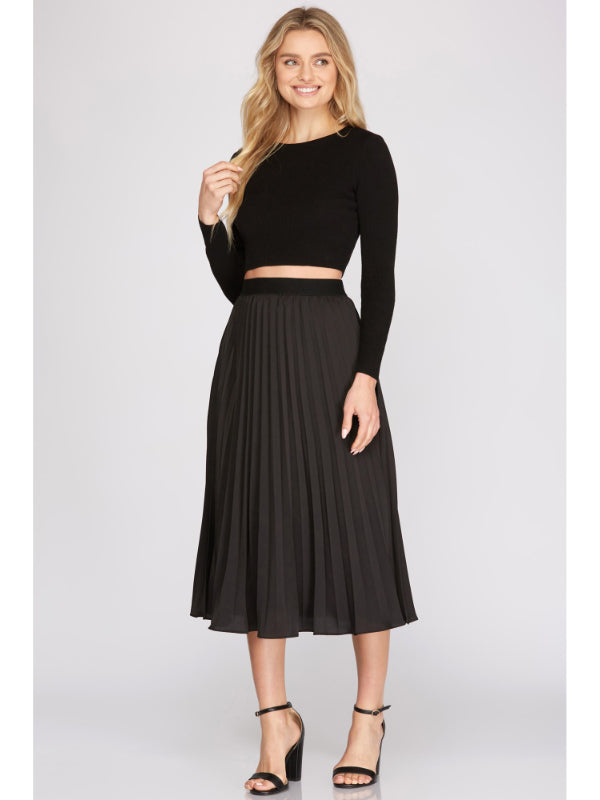 The Pleated Satin Midi Skirt