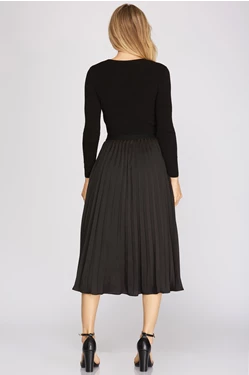 The Pleated Satin Midi Skirt