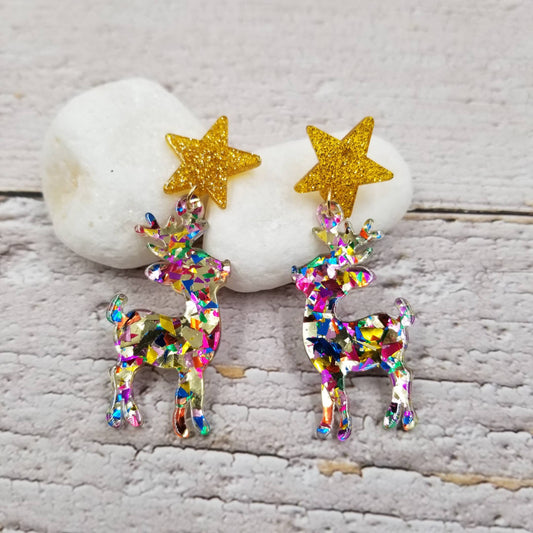 Christmas Confetti Reindeer Earrings