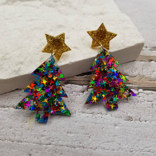 Confetti Star Christmas Tree Earrings