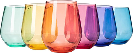 6 Unbreakable Colored Stemless Wine Glasses Acrylic Italian