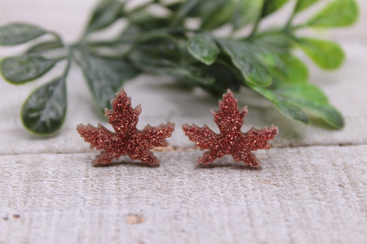 Glitter Leaves Stud Earring