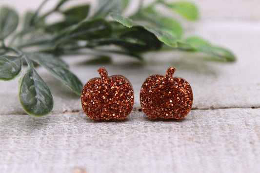 Glitter Pumpkin Stud Earrings