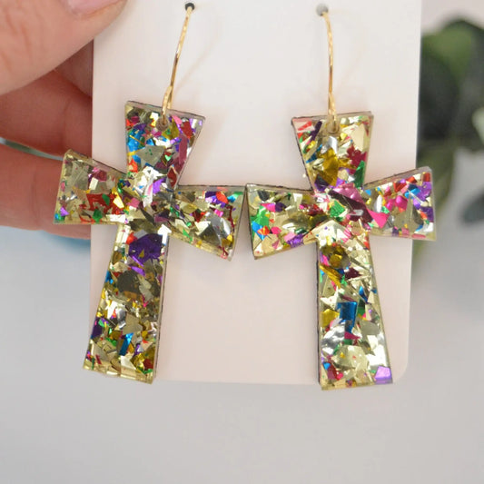 Gold Cross Confetti Earrings