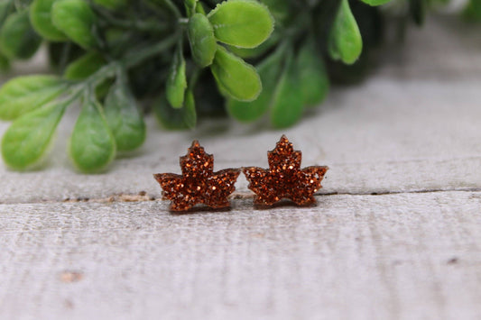 Glitter Autumn Leaves Stud Earrings