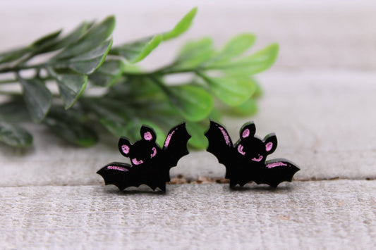 Black Bat Stud Earrings